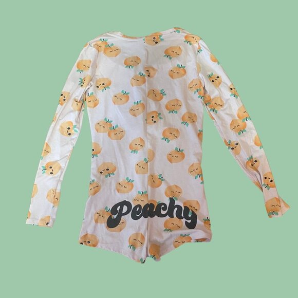 Weekend Edition Peach Print Long Sleeve Onesie Pajama Romper | Size S - Picture 4 of 10